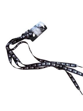 Skull & Crossbones 45" Flat Black Shoelaces For Shoes Or Sneakers